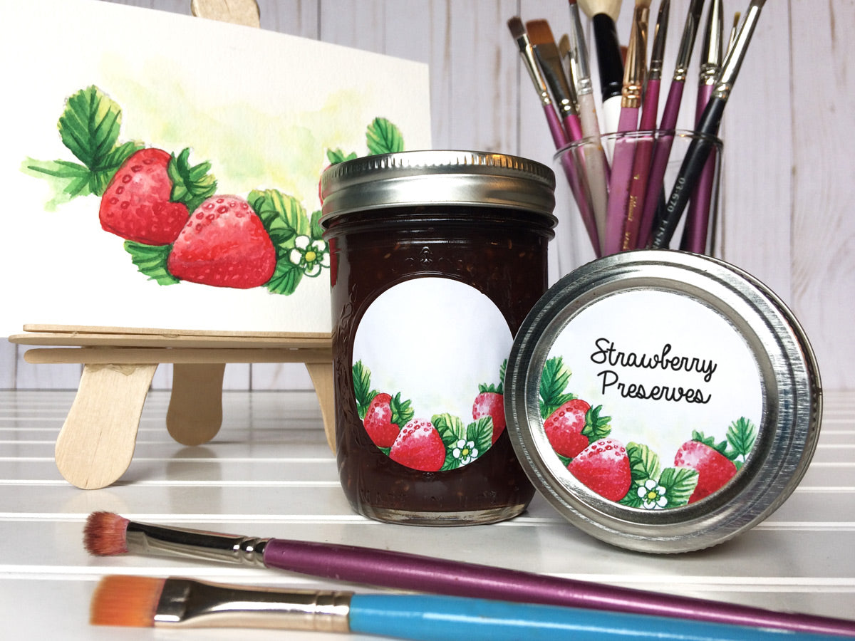 Watercolor Strawberry Canning Jar Labels for jam, jelly, and preserves | CanningCrafts.com