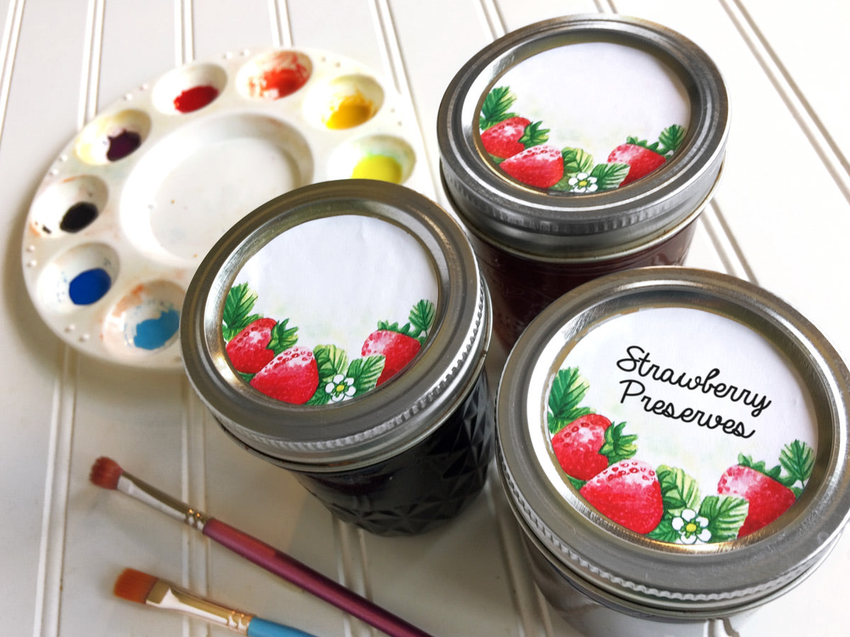 Watercolor Strawberry Jam and Jelly Jar Canning Labels | CanningCrafts.com