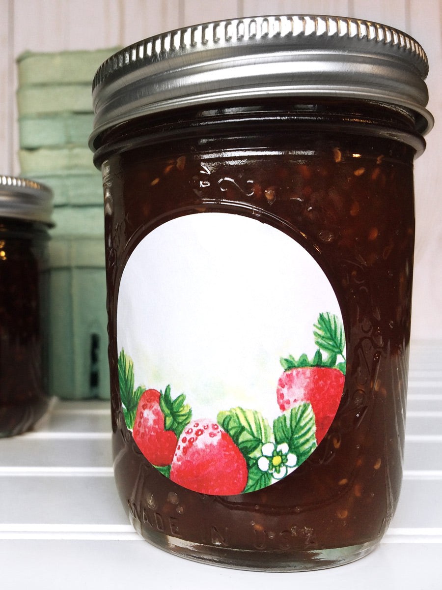 Watercolor Strawberry Canning Labels for home canned  jam, jelly, and preserves | CanningCrafts.com