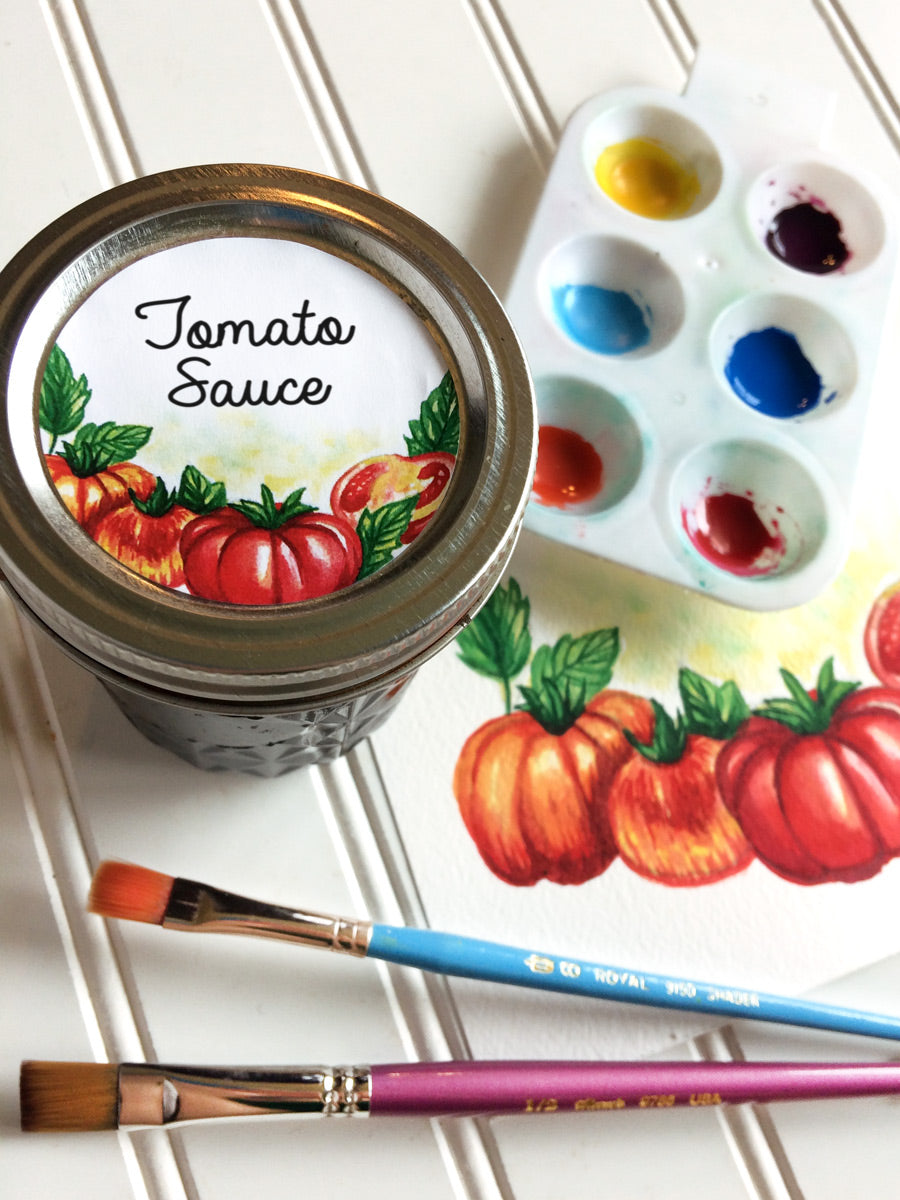 Watercolor Tomato Canning Labels for sauce, salsa, & juice | CanningCrafts.com