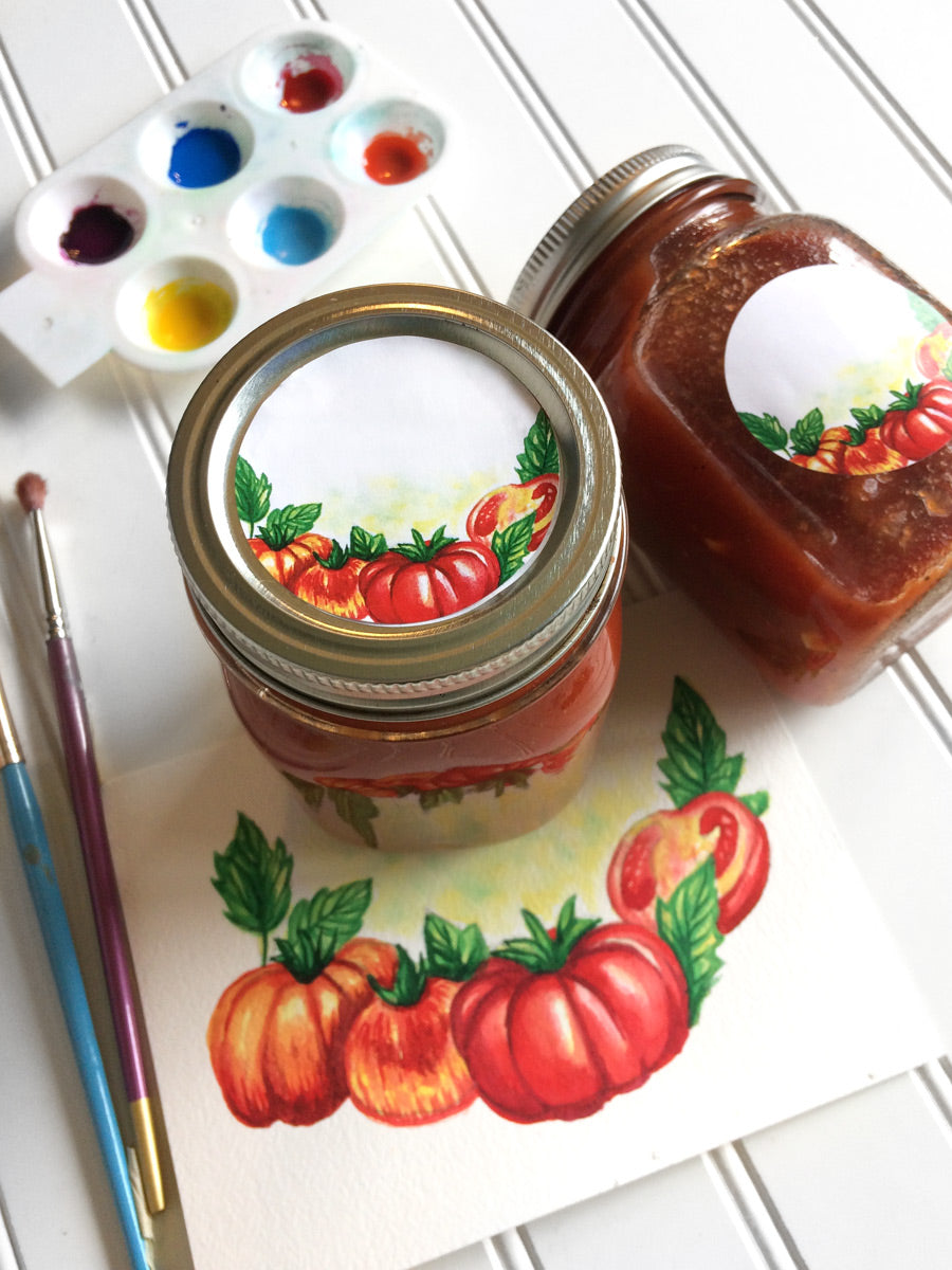 Watercolor Tomato Canning Labels | CanningCrafts.com