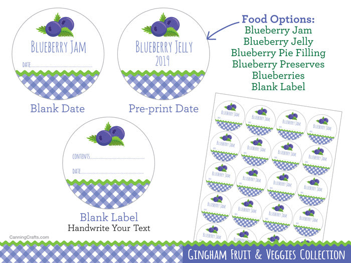 Gingham Blueberry Canning Labels for home preserved fruit in jars – CanningCrafts for Free Printable Blueberry Jam Labels