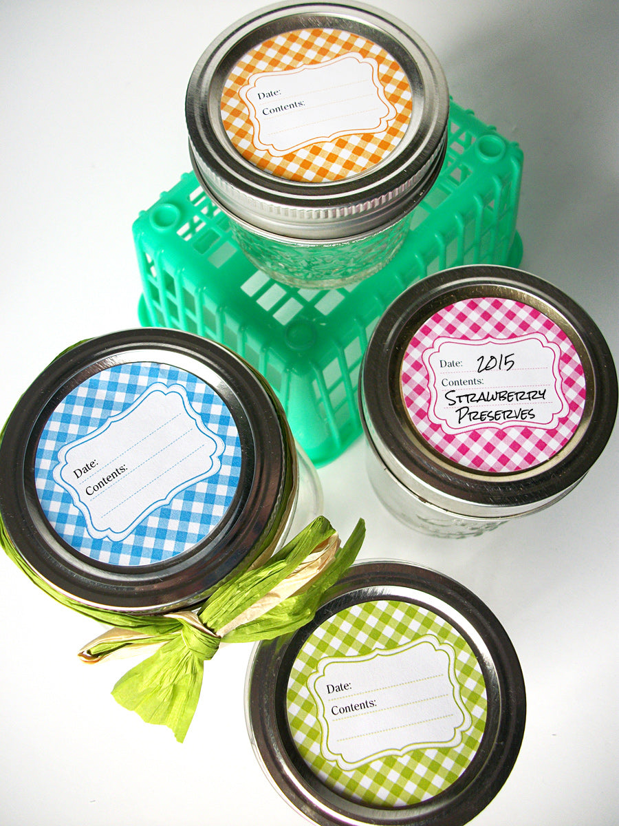 Bright Gingham Canning Jar Labels  | CanningCrafts.com