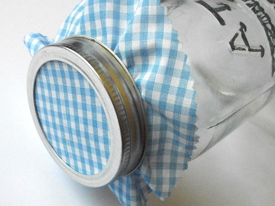 Blue & White Gingham Jam Jar Covers | CanningCrafts.com