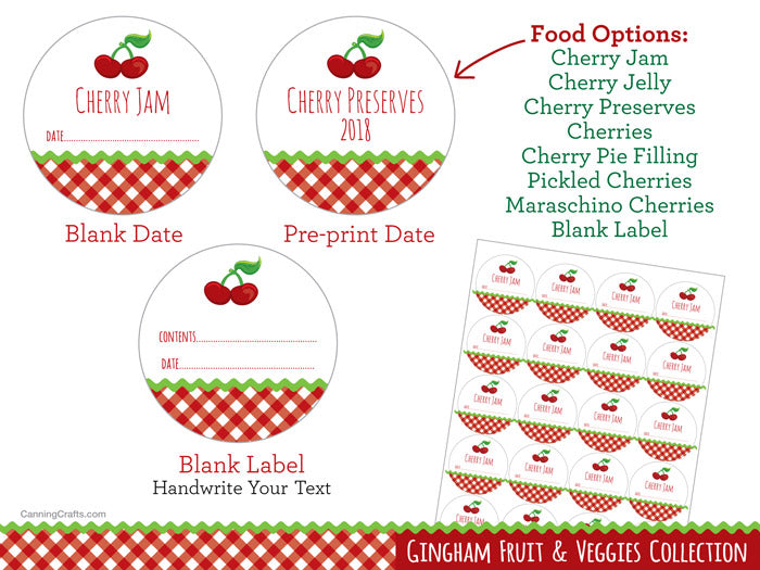 Gingham Cherry Canning Labels for jam, jelly, preserves