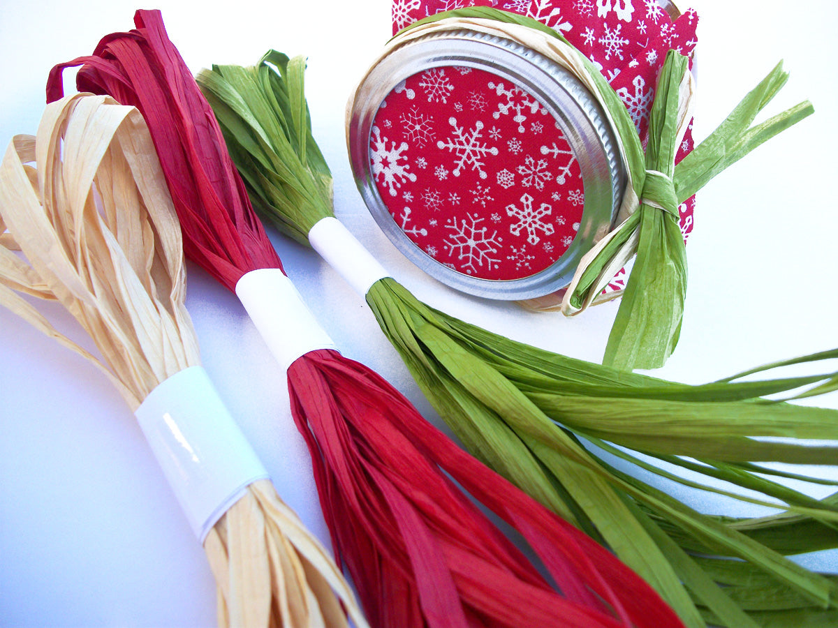 Red, Green, Natural Christmas Raffia Ribbons | CanningCrafts.com
