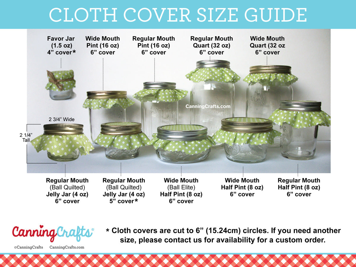 Cloth jam jar cover size chart | CanningCrafts.com