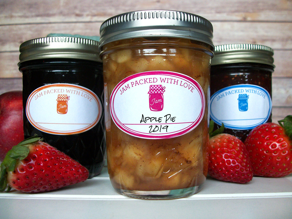 Colorful Jam Packed With Love Oval Canning Labels | CanningCrafts.com