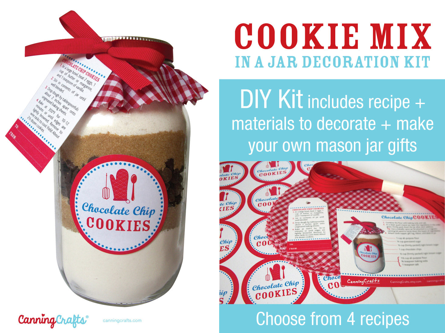 DIY Cookie Mason Jar Kit, 4 recipes to choose from | CanningCrafts.com