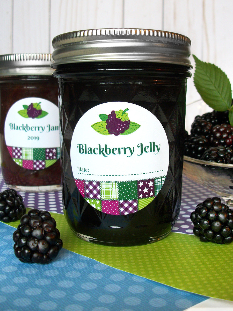 Country Quilt Blackberry Jam & Jelly Mason Canning Jar Labels | CanningCrafts.com