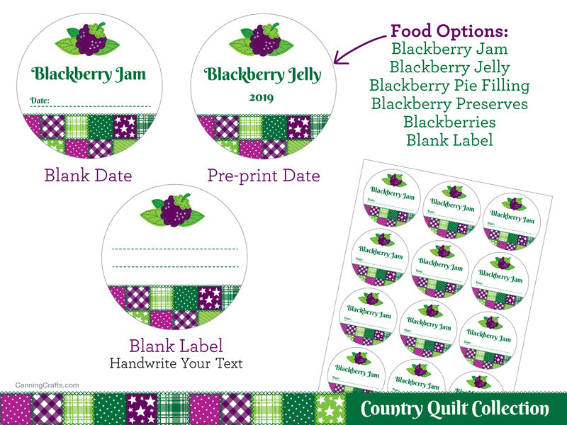 Country Quilt Blackberry Jam & Jelly Canning Labels | CanningCrafts.com