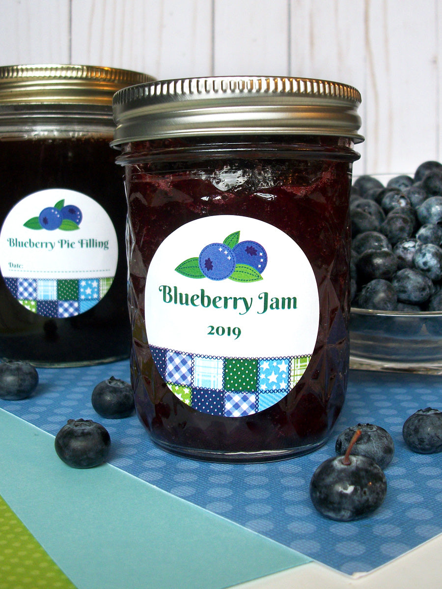 Country Quilt Blueberry Jam Jar Labels | CanningCrafts.com