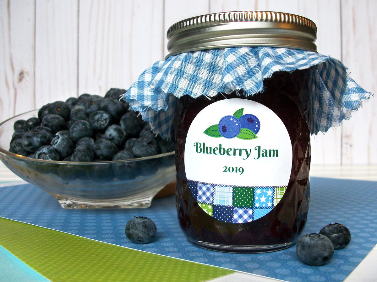 Country Quilt Blueberry Jam Mason Canning Jar Labels | CanningCrafts.com