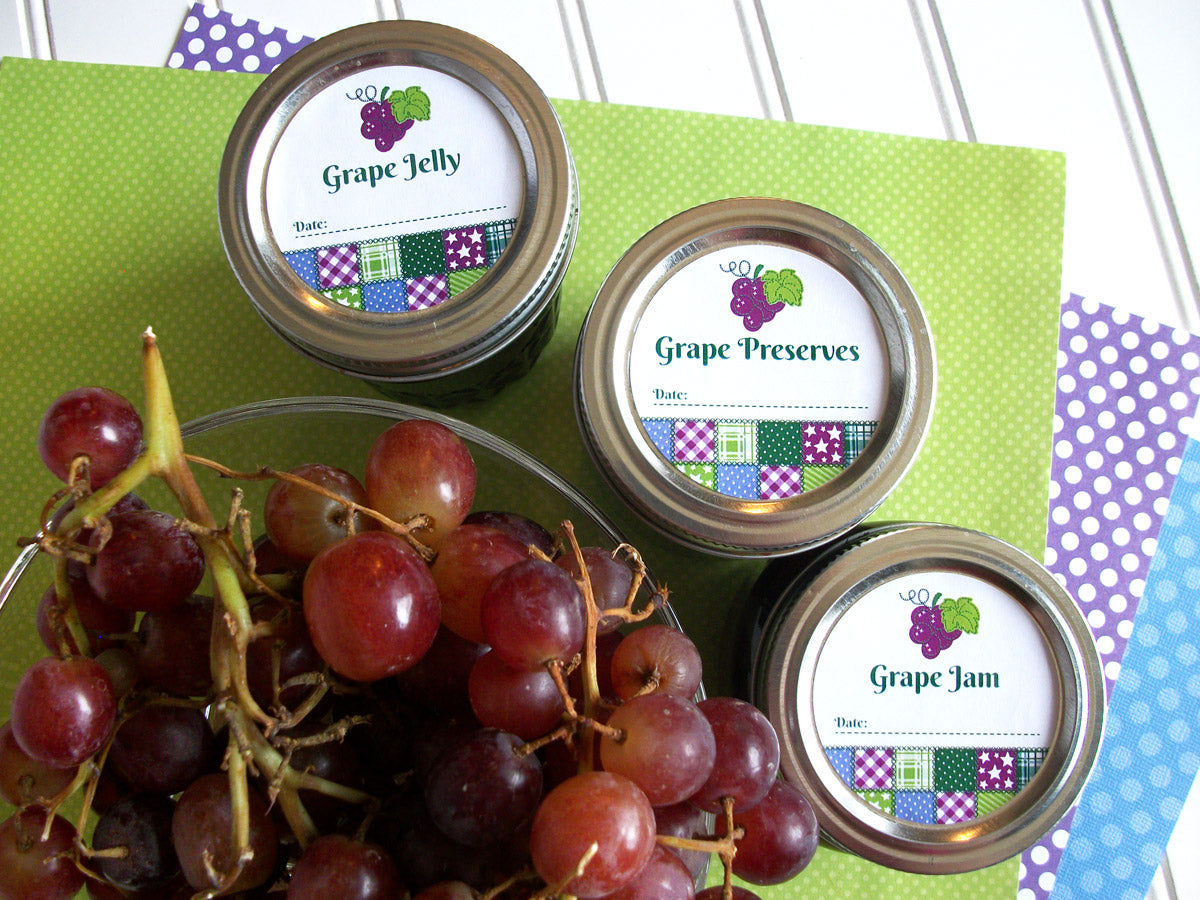 Country Quilt Grape Preserves, Jam, & Jelly Canning Jar Labels | CanningCrafts.com