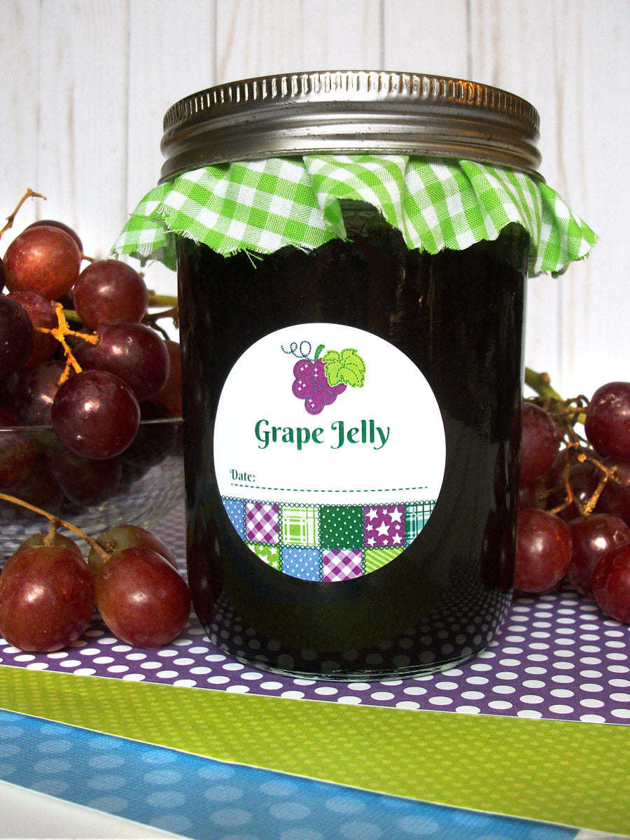 Country Quilt Grape Jelly Mason Canning Jar Labels | CanningCrafts.com