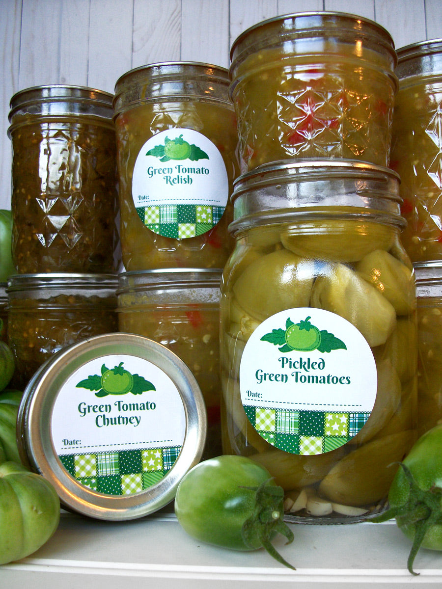 Country Quilt Pickled Green Tomato, Relish, & Chutney Canning Labels | CanningCrafts.com