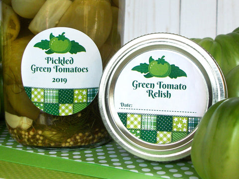 Country Quilt Pickled Green Tomato & Relish Canning Labels | CanningCrafts.com