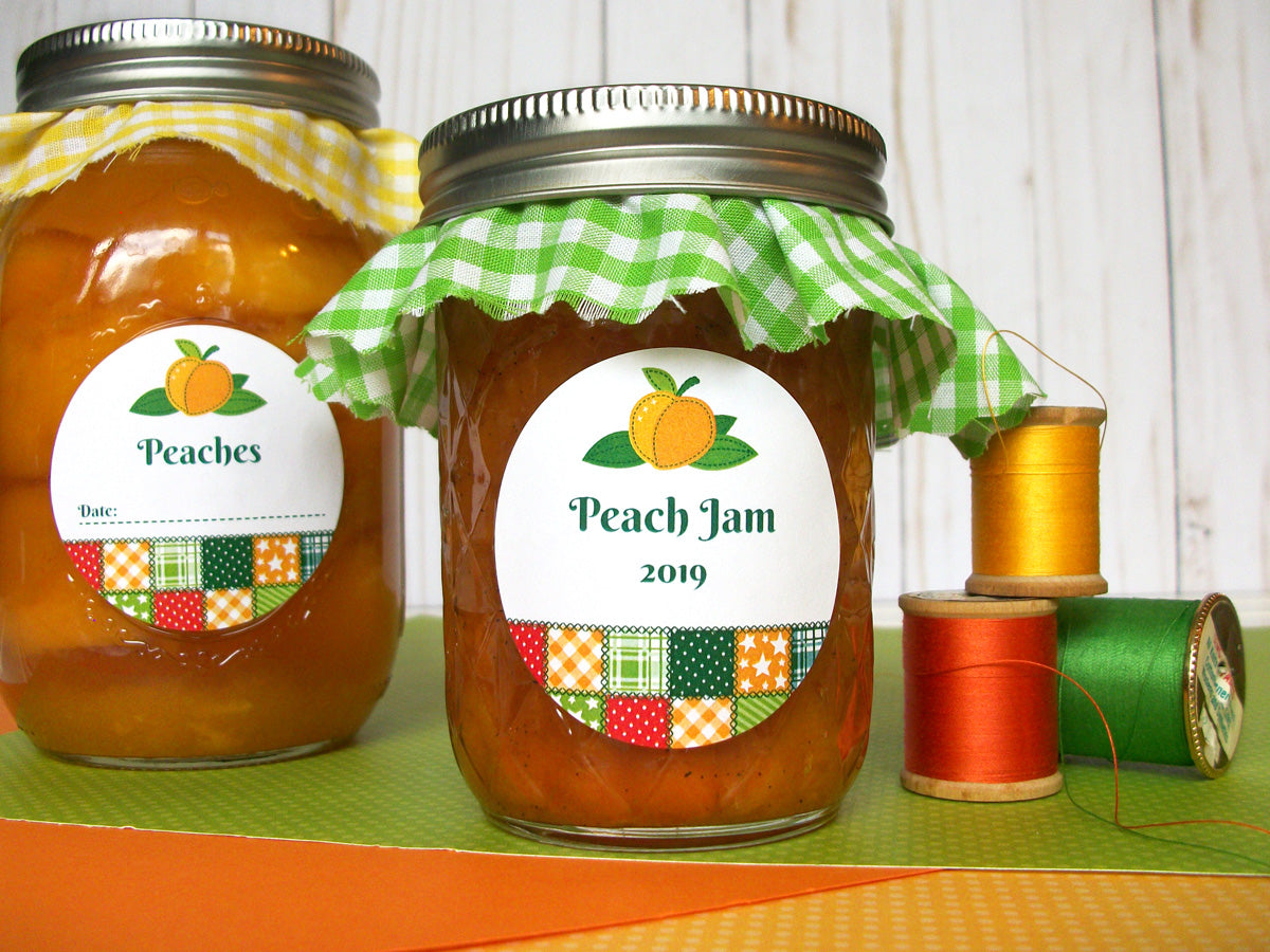 Country Quilt Peach Jam Jar Labels | CanningCrafts.com