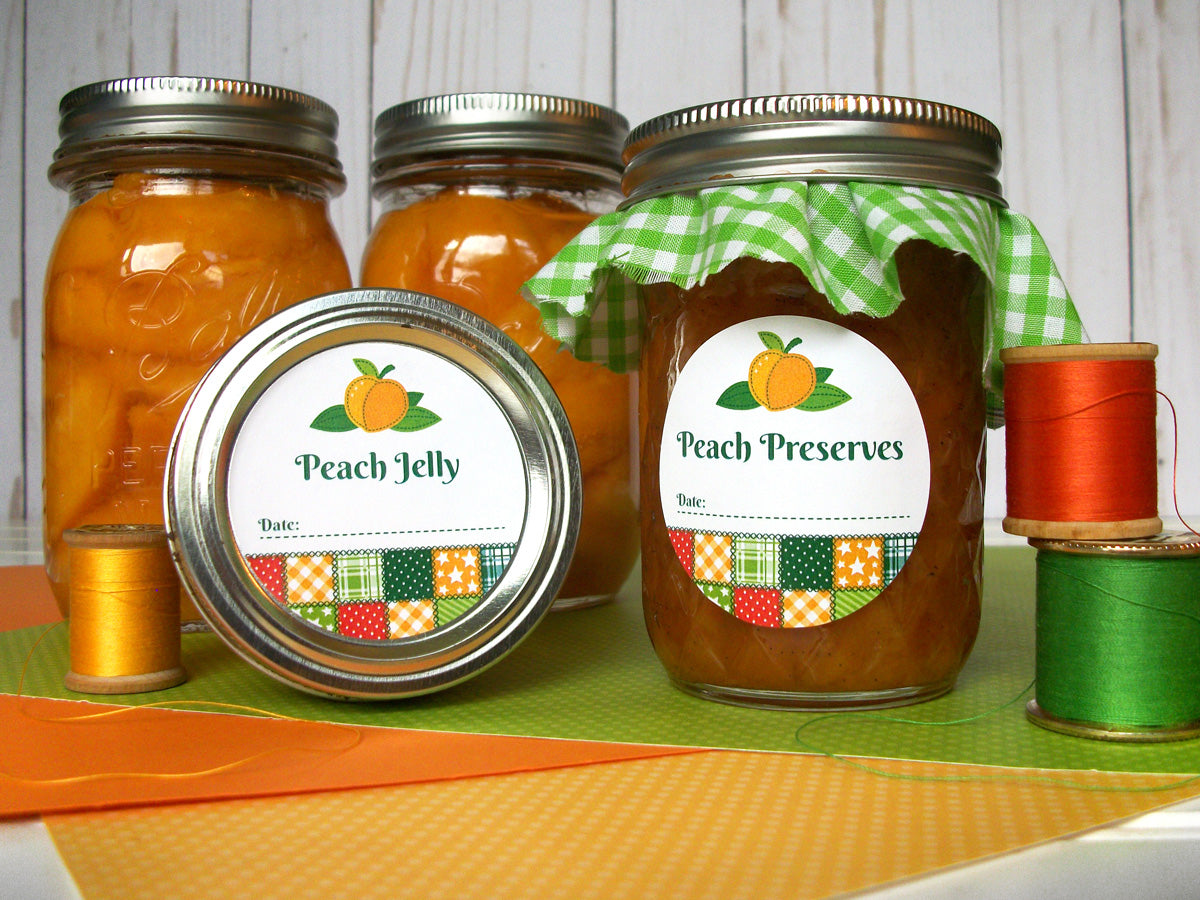 Country Quilt Peach Jelly & Preserves Canning Labels | CanningCrafts.com