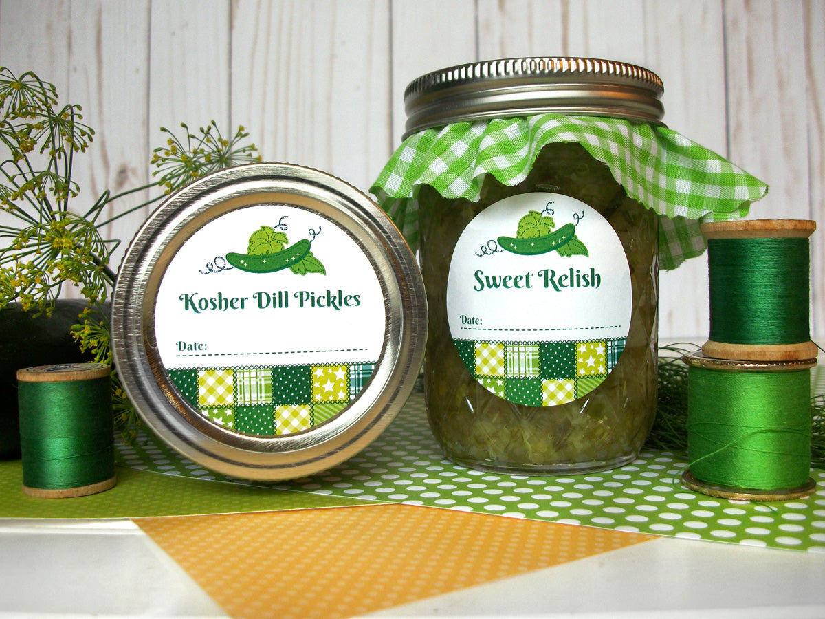 Country Quilt Kosher Dill Pickle & Sweet Relish Canning Labels | CanningCrafts.com
