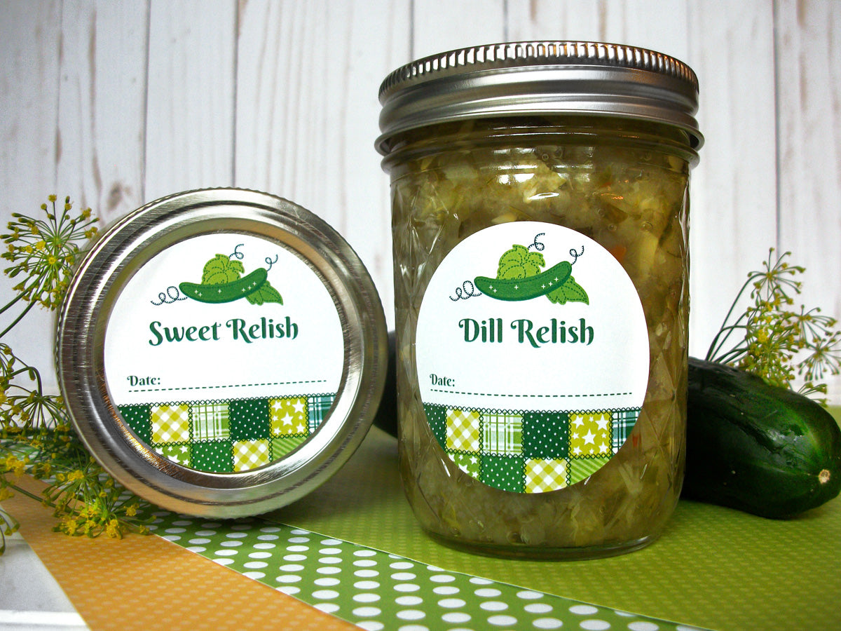 Country Quilt Dill & Sweet Pickle Relish Canning Labels | CanningCrafts.com