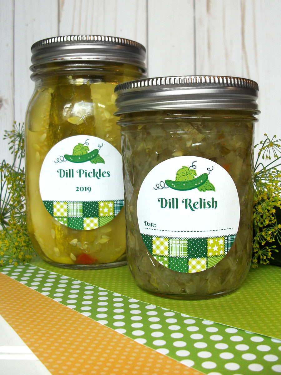 Country Quilt Dill Pickle & Relish Mason Canning Jar Labels | CanningCrafts.com