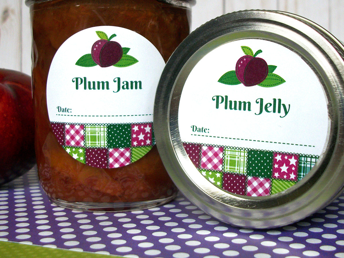 Country Quilt Plum Canning Labels | CanningCrafts.com