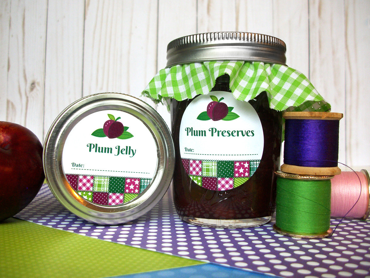 Country Quilt Plum Jelly & Preserves Canning Labels | CanningCrafts.com