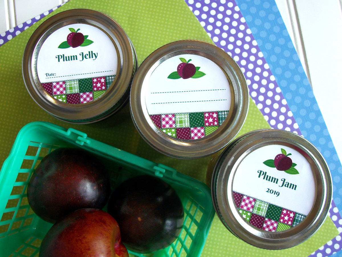 Country Quilt Plum Jam & Jelly Jar Canning Labels | CanningCrafts.com
