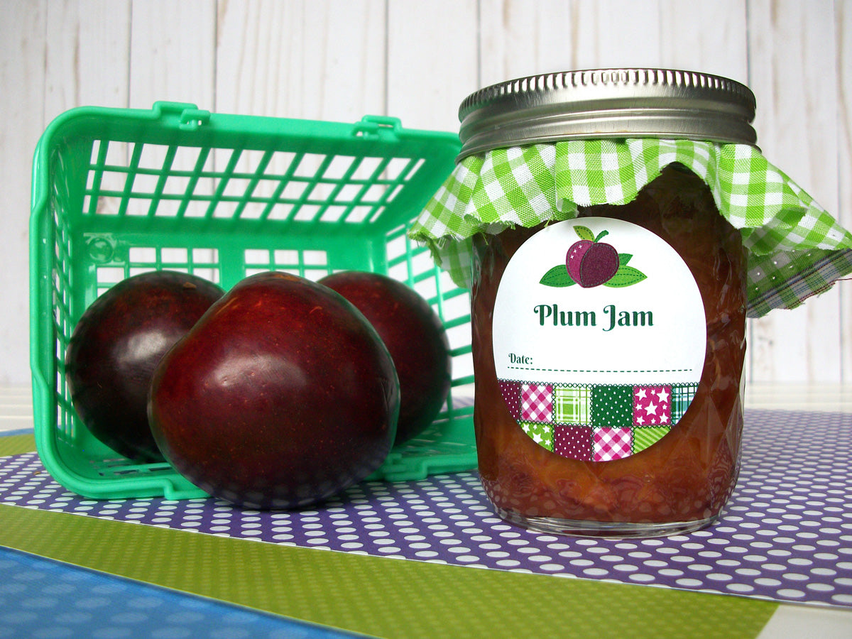 Country Quilt Plum Jam Jar Labels | CanningCrafts.com