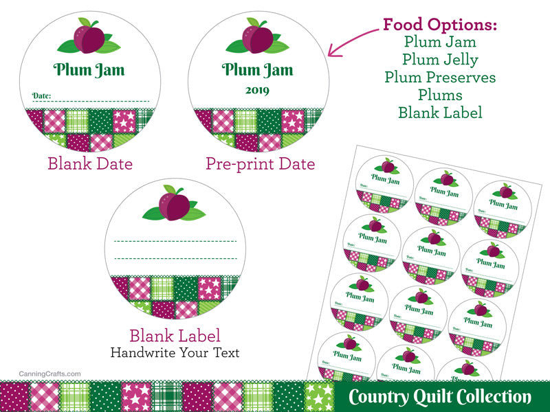 Country Quilt Plum Canning Labels | CanningCrafts.com