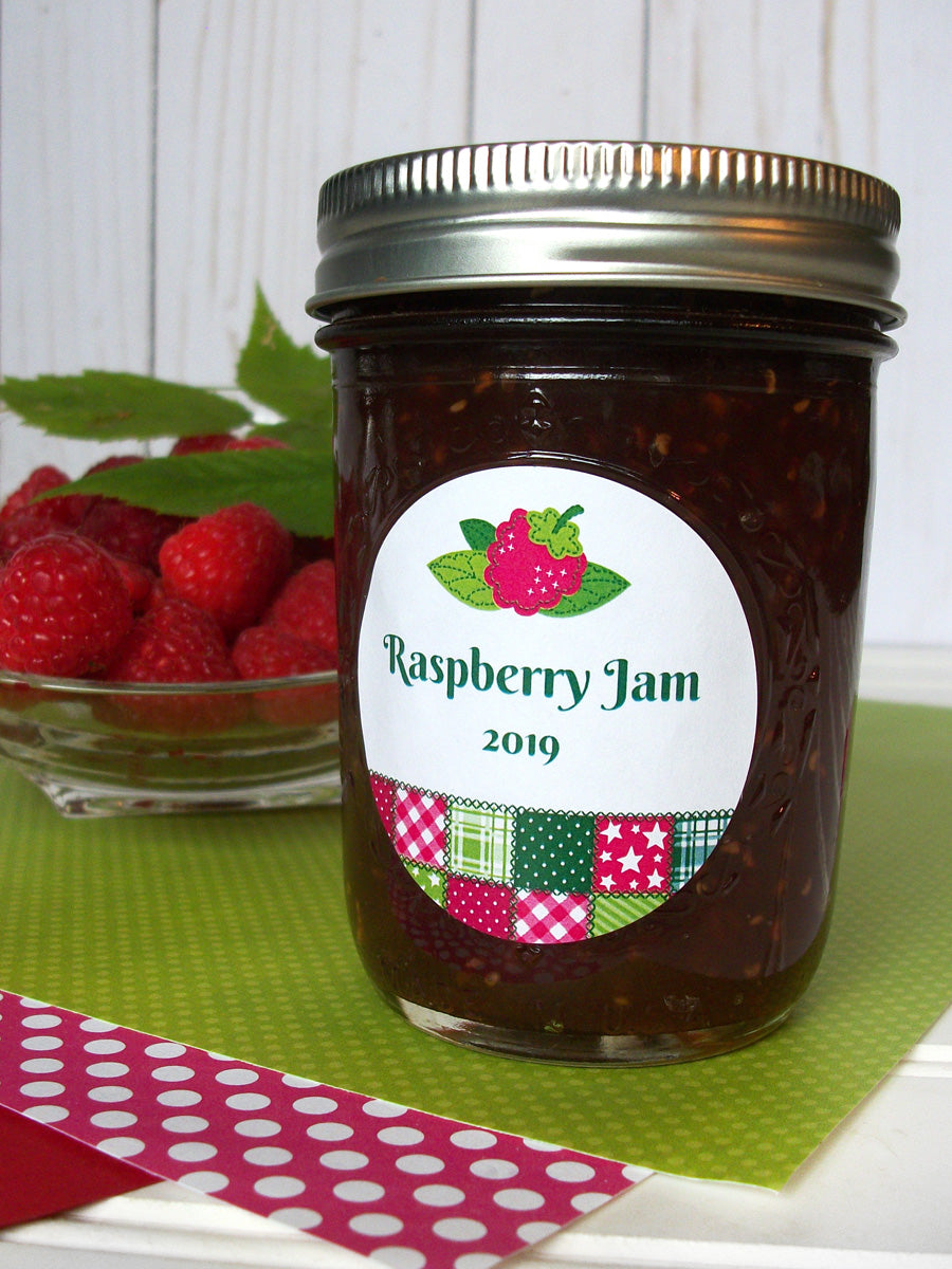Country Quilt Raspberry Jam Jar Labels | CanningCrafts.com