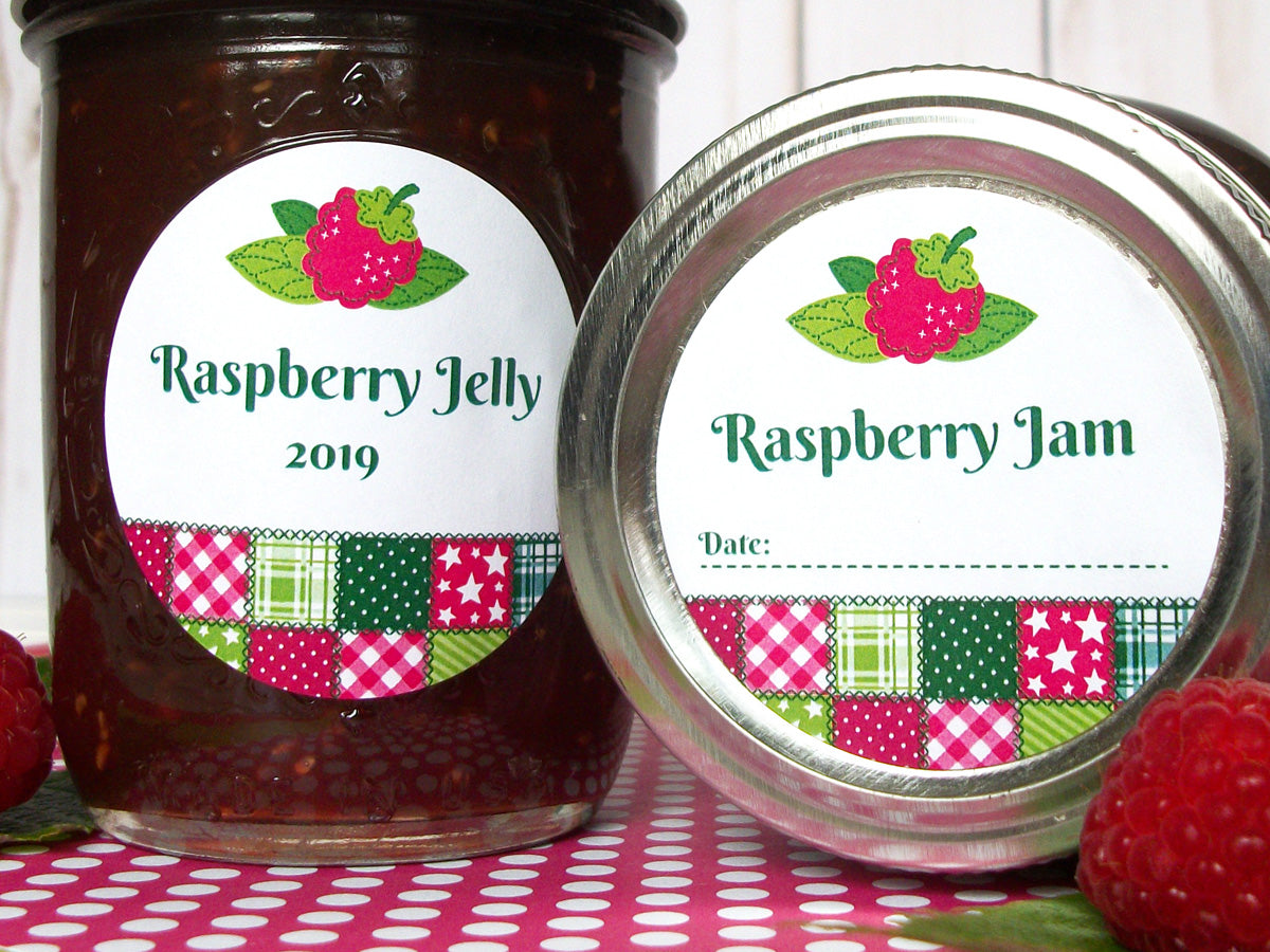 Country Quilt Raspberry Jam & Jelly Canning Labels | CanningCrafts.com