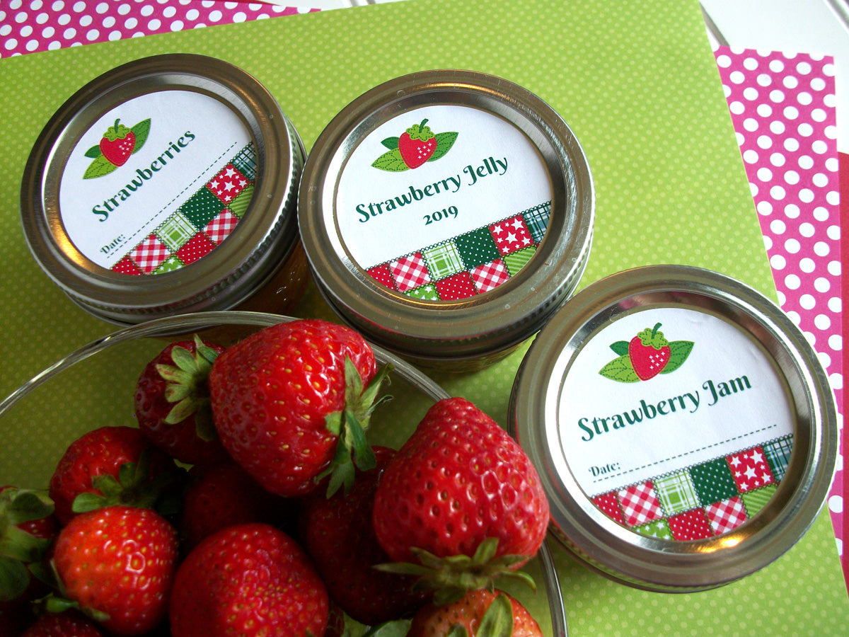 Country Quilt Strawberry Jam & Jelly Canning Jar Labels | CanningCrafts.com