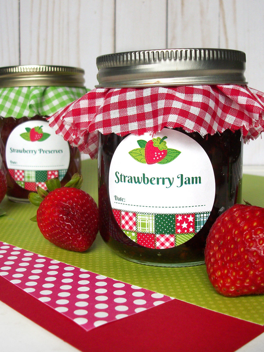 Country Quilt Strawberry Jam Canning Labels | CanningCrafts.com
