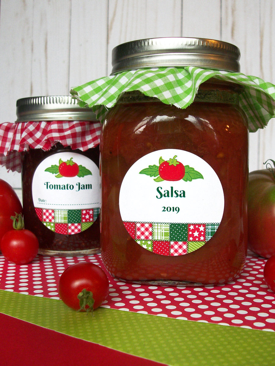 Country Quilt Tomato Jam & Salsa Canning Jar Labels | CanningCrafts.com