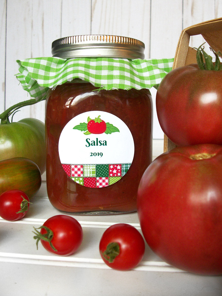 Country Quilt Tomato Salsa Canning Jar Labels | CanningCrafts.com