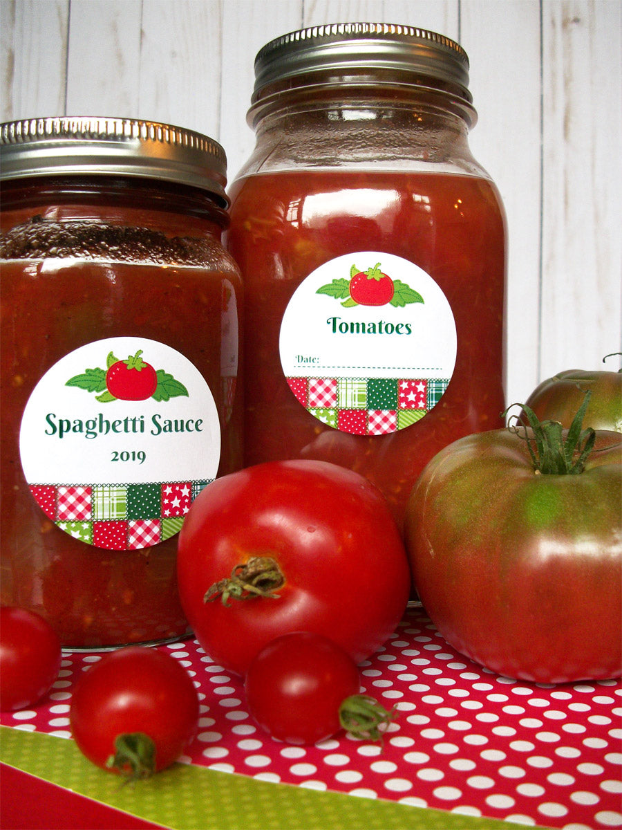 Country Quilt Tomato & Spaghetti Sauce Canning Labels | CanningCrafts.com