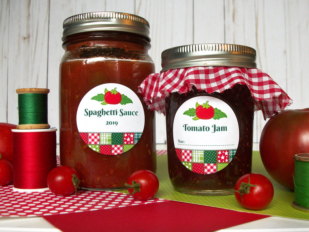 Country Quilt Tomato Jam & Spaghetti Sauce Canning Labels | CanningCrafts.com