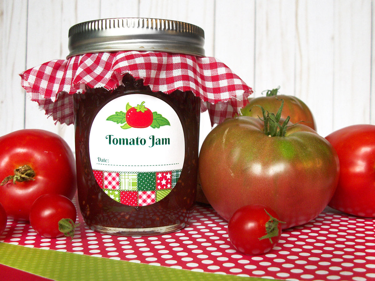 Country Quilt Tomato Jam Canning Labels | CanningCrafts.com