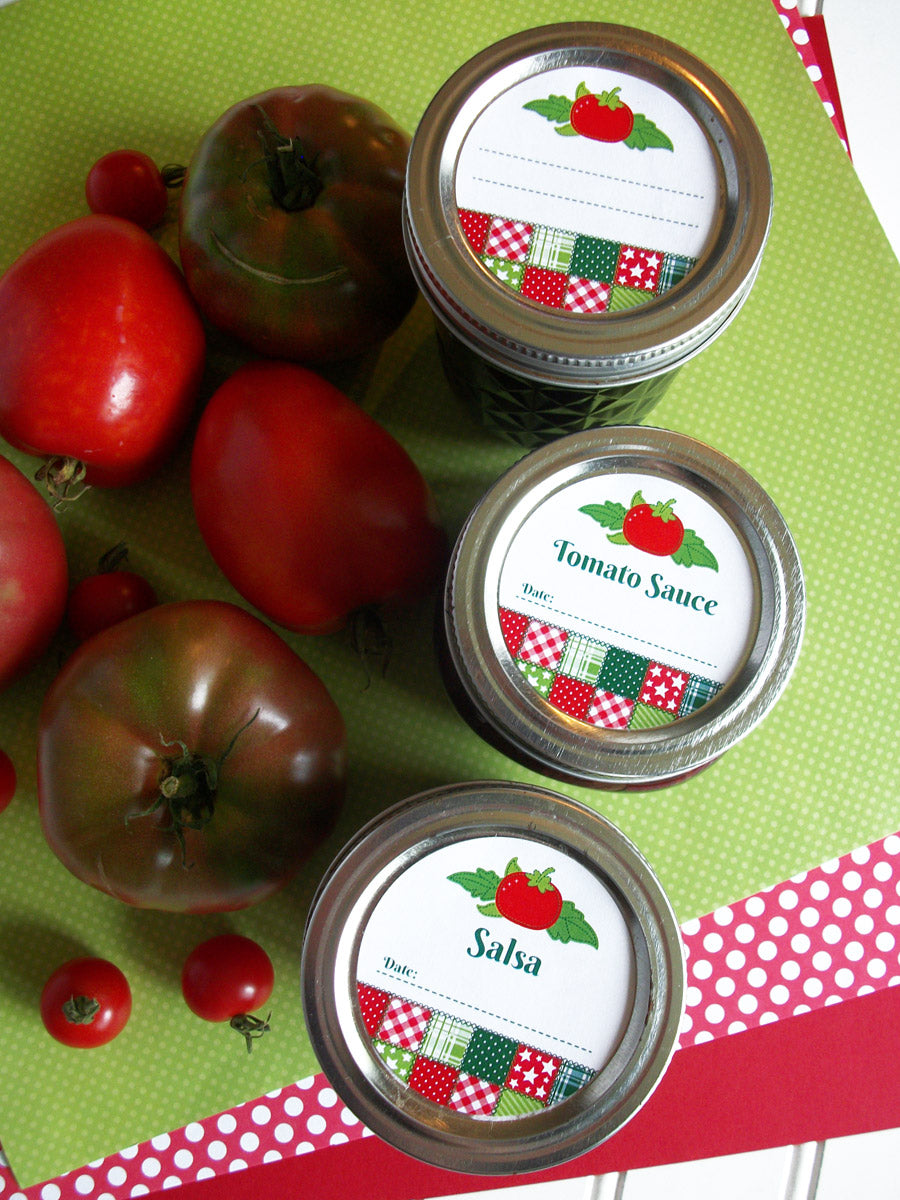 Country Quilt Tomato Mason Canning Jar Labels | CanningCrafts.com