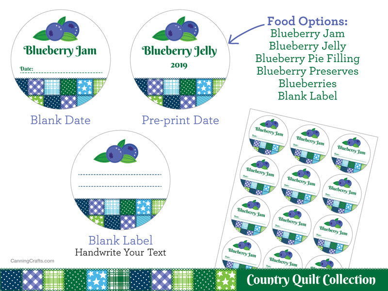 Country Quilt Blueberry Canning Labels | CanningCrafts.com
