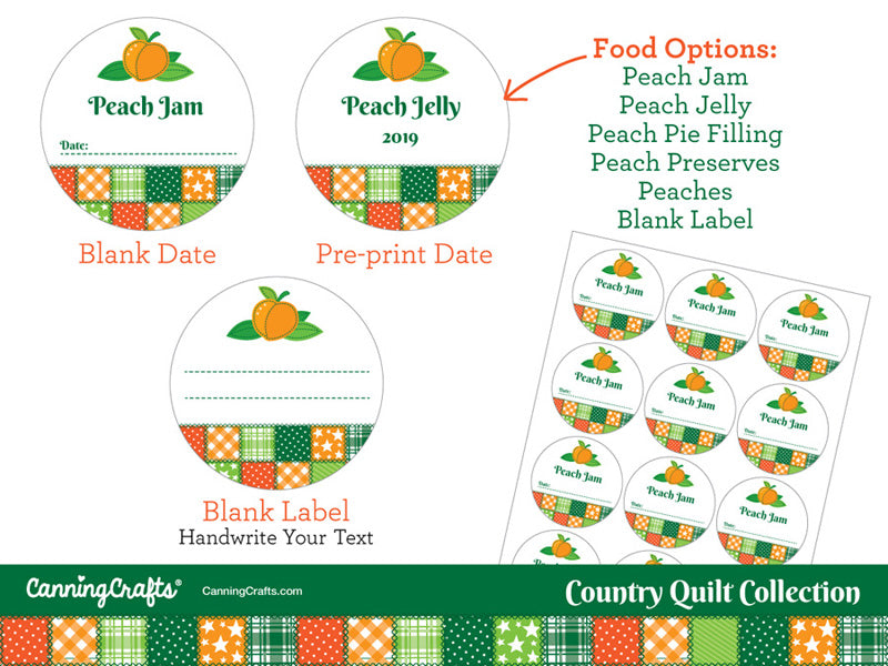 Country Quilt Peach Canning Labels | CanningCrafts.com