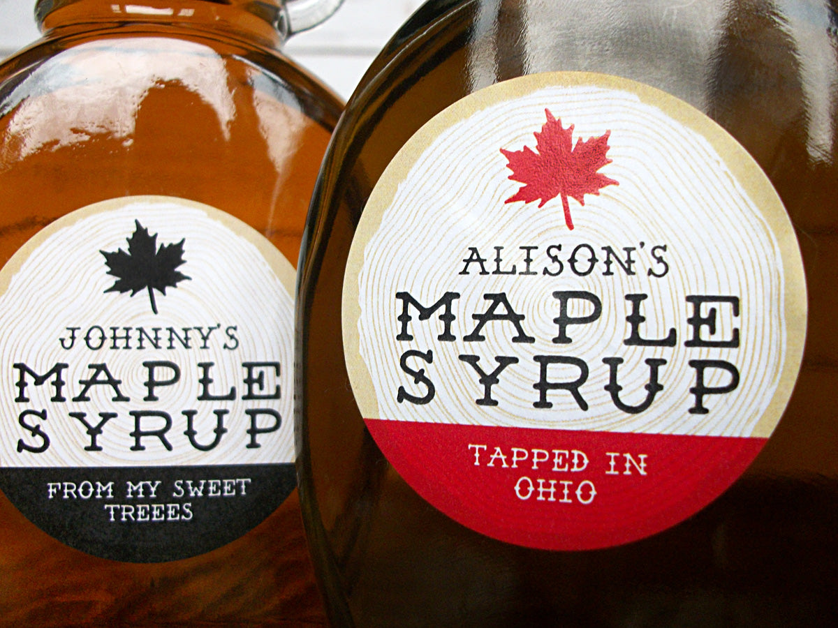 Custom Cross Cut Wood Maple Syrup Labels