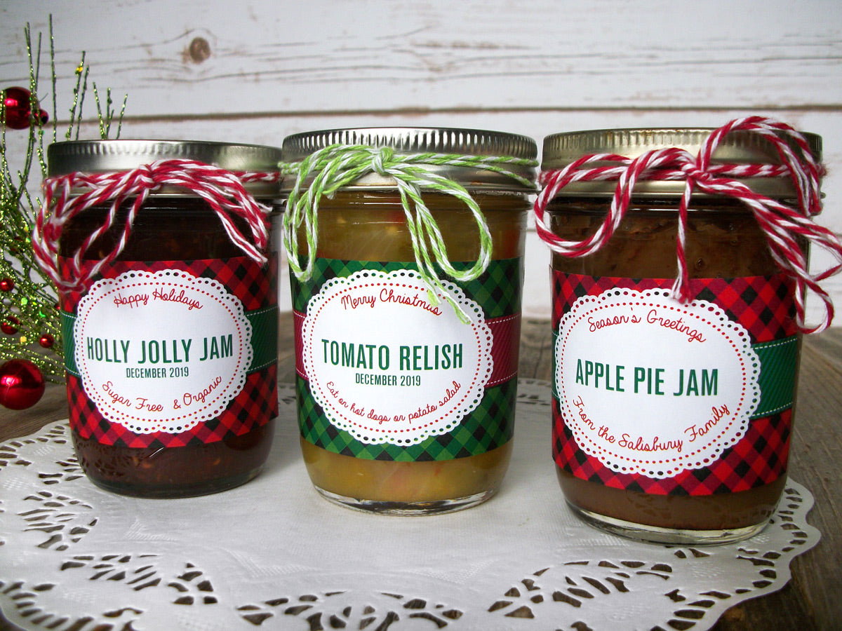 Custom Buffalo Plaid Christmas Rectangle Jam & Jelly Canning Jar Labels | CanningCrafts.com