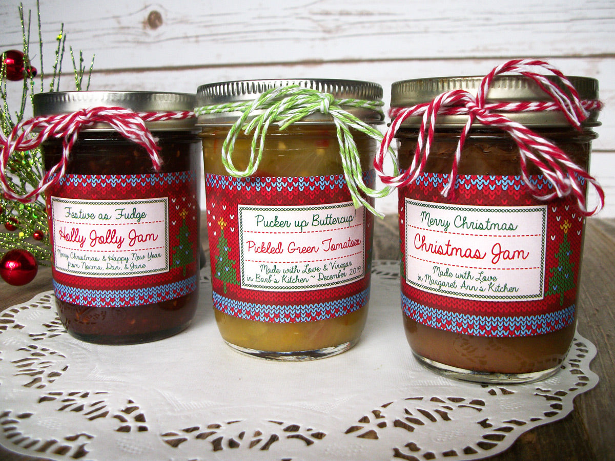 Custom Home Knit Christmas Rectangle Jam & Jelly Jar Labels | CanningCrafts.com