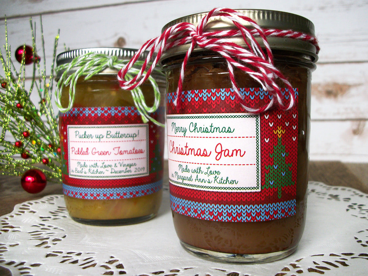 Custom Home Knit Christmas Rectangle Canning Jar Labels | CanningCrafts.com