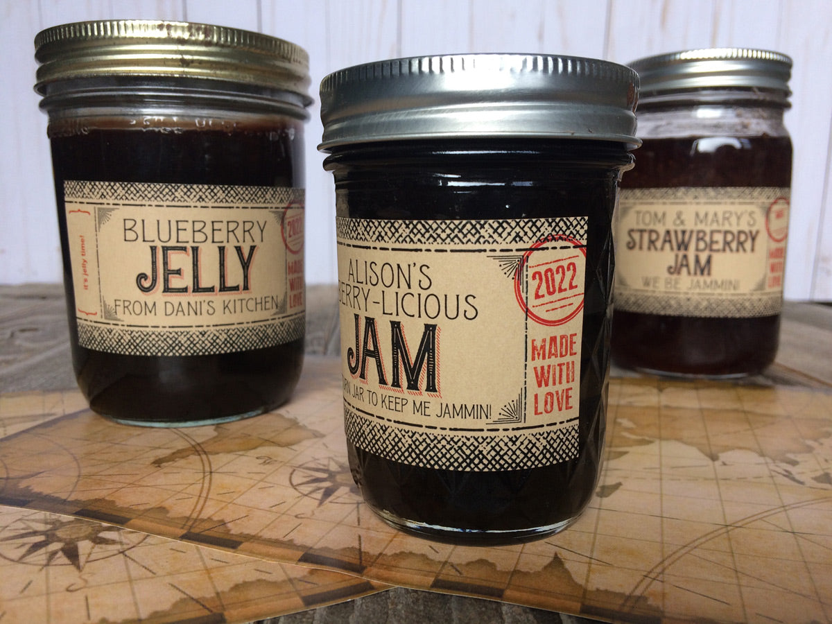 Custom Kraft Flavor Adventures rectangle jam & jelly canning jar labels | CanningCrafts.com