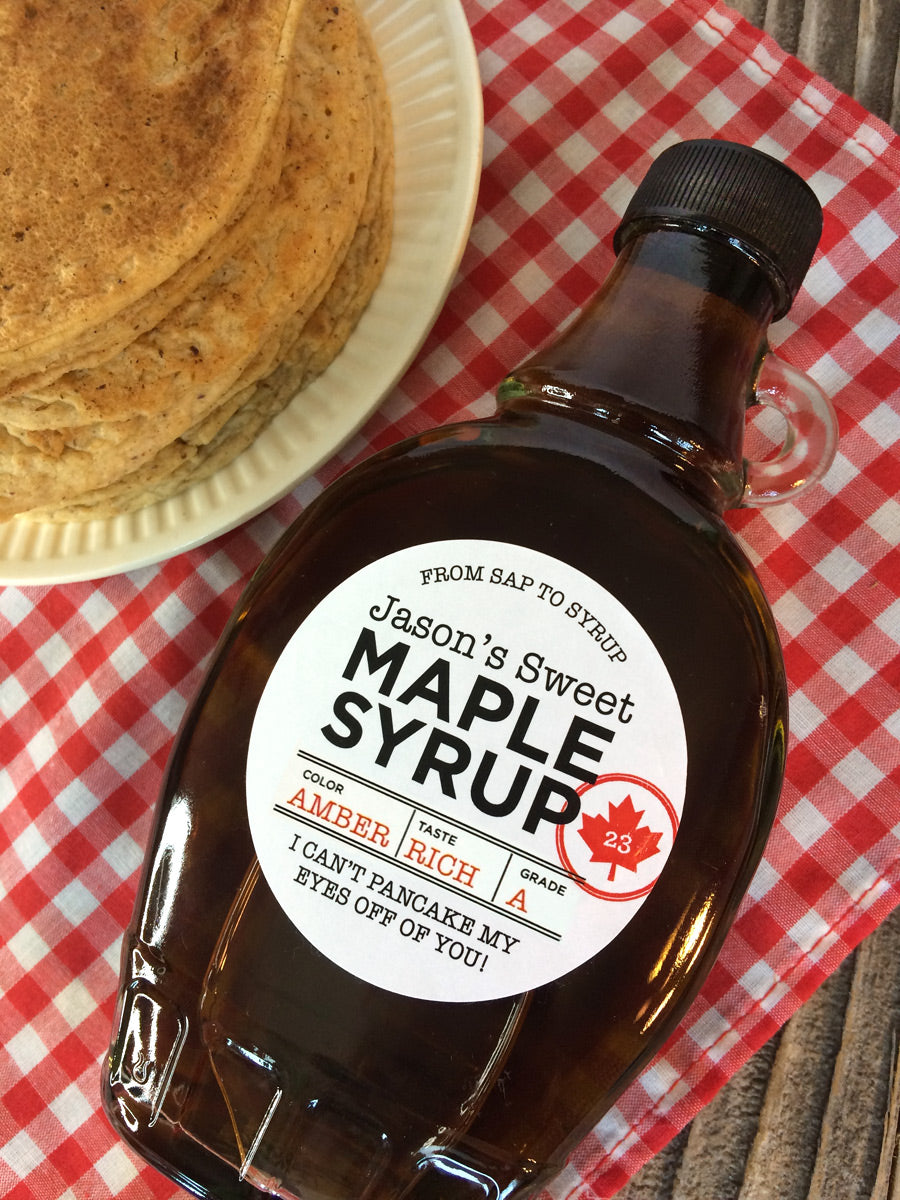 Custom Just the Facts Maple Syrup Labels personalized with your text | CanningCrafts.com