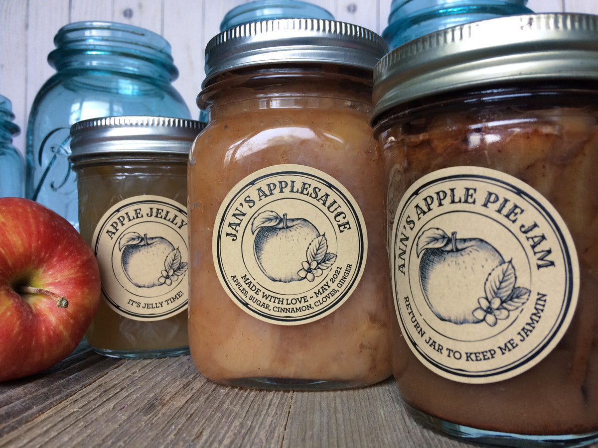 Custom Kraft Apothecary Apple Jam, Jelly, and Sauce Canning Labels | CanningCrafts.com